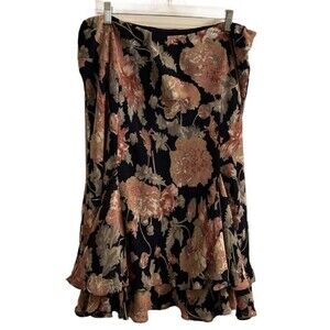 Chaps Floral Navy Pink Chiffon Ruffle Skirt Women’s Tiered Lined Size 1X Boho